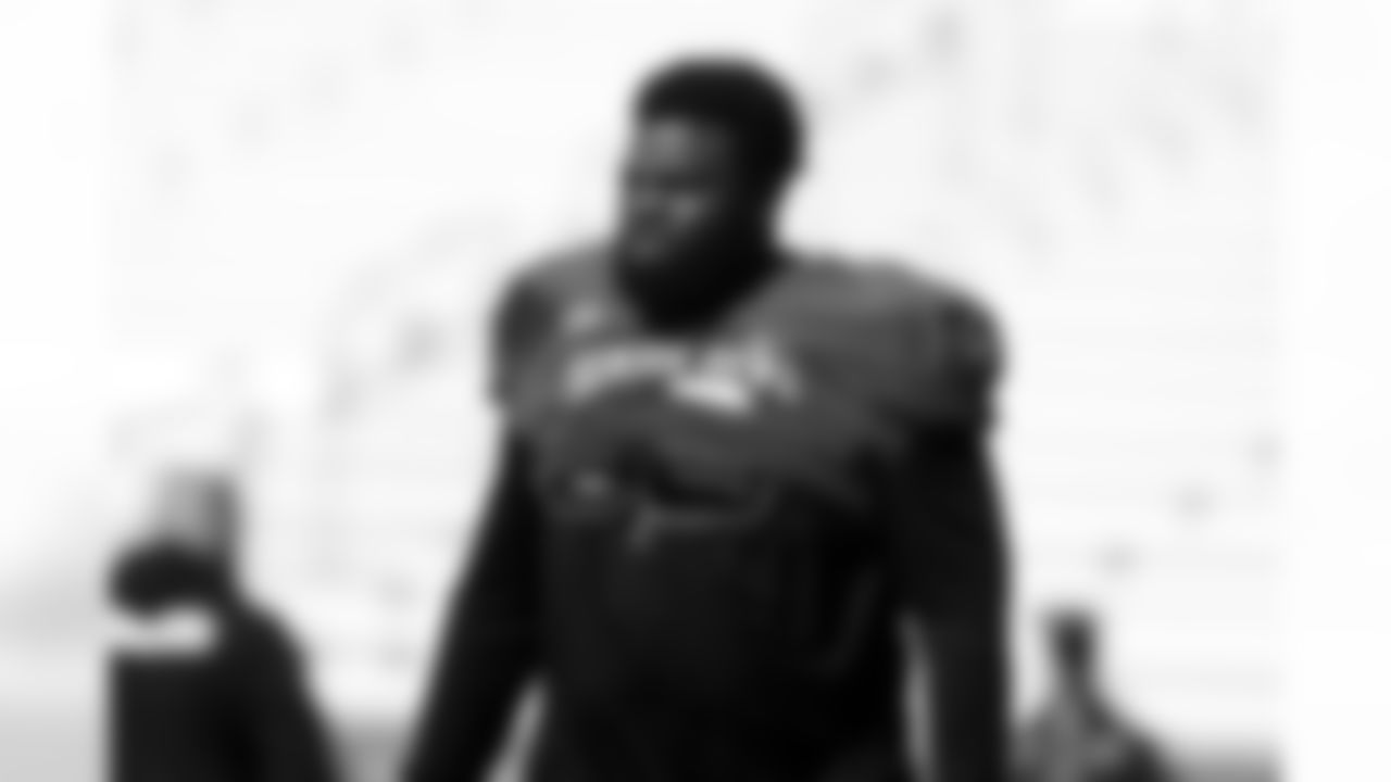 National Team defensive tackle Lee Hunter (10), of Texas Tech, runs through drills during practice for the Senior Bowl NCAA college football game Tuesday, Jan. 27, 2026, in Mobile, Ala. (AP Photo/Butch Dill)