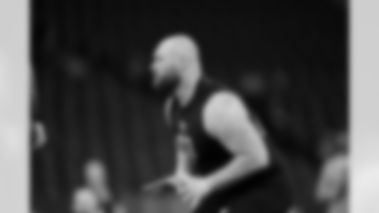 Northwestern offensive lineman Evan Beerntsen (03) participates in a drill during the 2026 NFL Scouting Combine on Sunday, March 1, 2026 in Indianapolis, Indiana. (Cooper Neill/NFL)