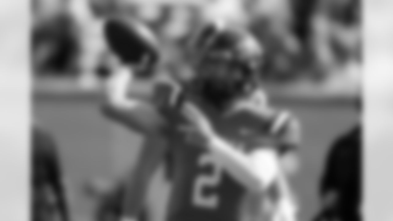 American team quarterback Jaxson Dart (2), of Mississippi, during warmups for the Senior Bowl NCAA college football game, Saturday, Feb. 1, 2025, in Mobile, Ala. (AP Photo/Butch Dill)