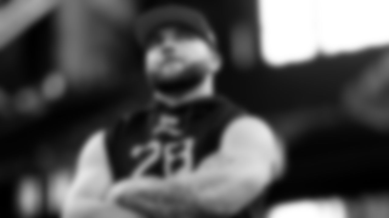 Arizona State running back Cam Skattebo stands on the field at the NFL football scouting combine in Indianapolis, Saturday, March 1, 2025. (Brooke Sutton via AP)