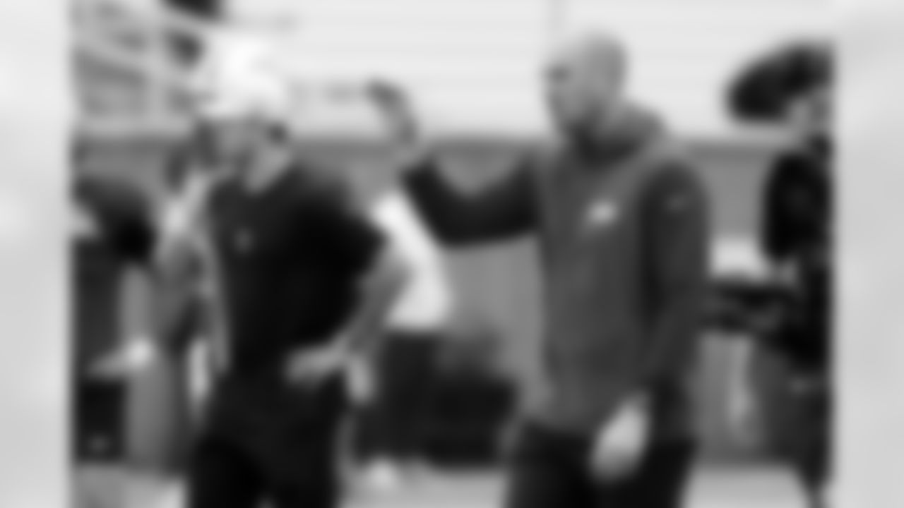 National team head coach Mike Kafka, of the New York Giants, runs through drills with players during practice for the Senior Bowl NCAA college football game, Thursday, Jan. 30, 2025, in Mobile, Ala. (AP Photo/Butch Dill)