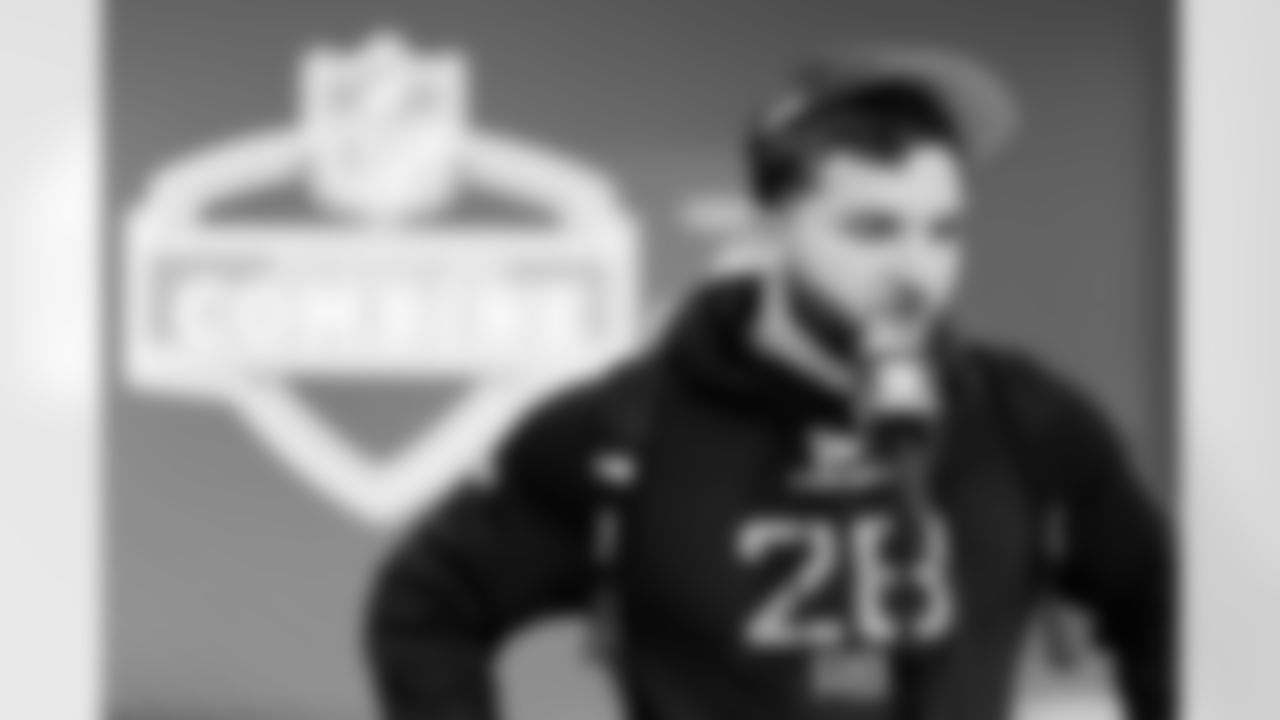 Arizona State running back Cam Skattebo speaks during a press conference at the NFL football scouting combine in Indianapolis, Friday, Feb. 28, 2025. (Brooke Sutton via AP)