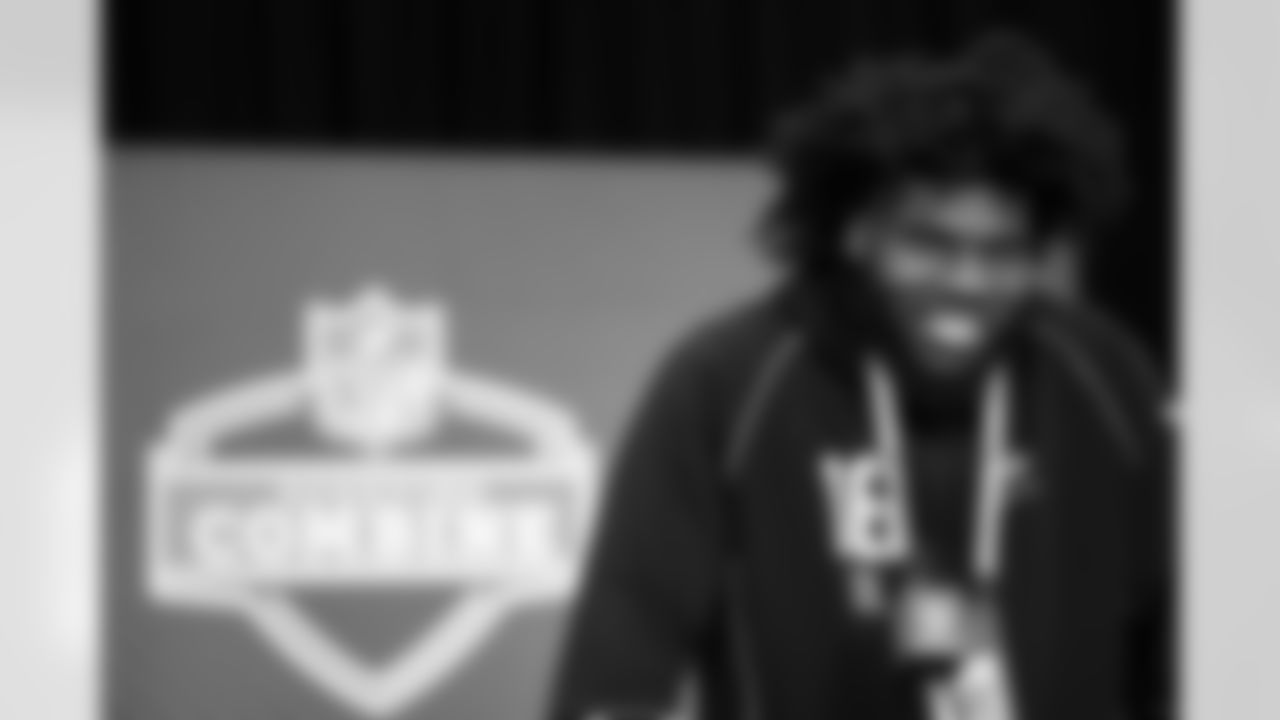 Florida State defensive lineman Darrell Jackson Jr. (16) speaks during a press conference at the 2026 NFL Scouting Combine on Wednesday, February 25, 2026 in Indianapolis, Indiana. (Cooper Neill/NFL)