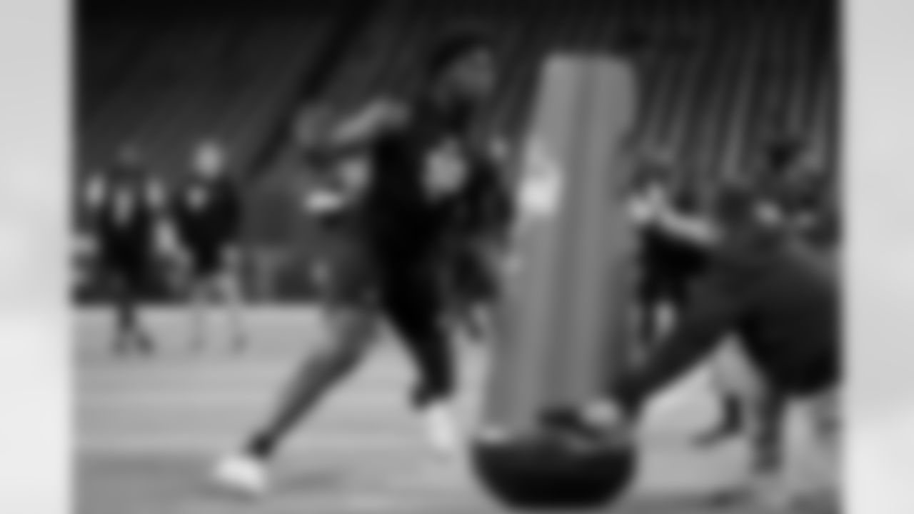 Southern California defensive lineman Anthony Lucas (50) participates in a drill during the 2026 NFL Scouting Combine on Thursday, February 26, 2026 in Indianapolis, Indiana. (Lauren Leigh Bacho/NFL)