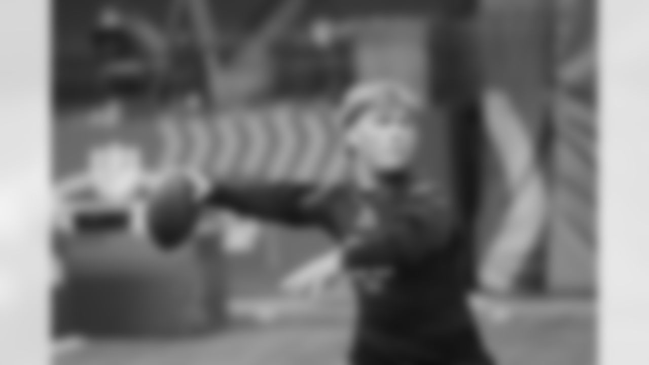 Mississippi quarterback Jaxson Dart (QB03) participates in a drill at the NFL football scouting combine in Indianapolis, Saturday, Mar. 1, 2025. (AJ Mast via AP Images)