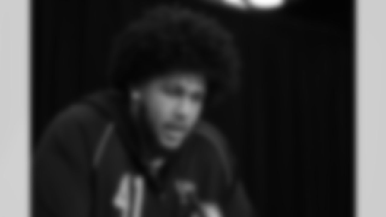 speaks during a press conference at the NFL football scouting combine in Indianapolis, Saturday, Feb. 28, 2026. (AP Photo/Michael Conroy)