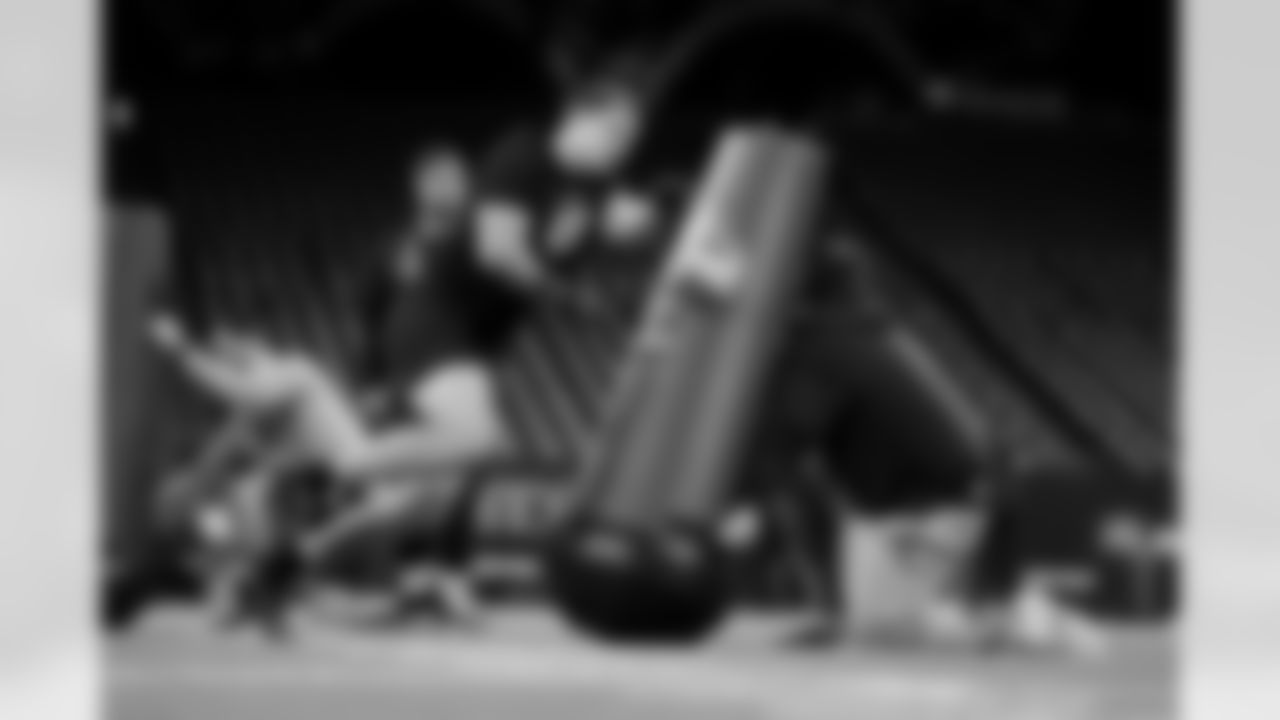 Michigan linebacker Jimmy Rolder (22) participates in a drill during the 2026 NFL Scouting Combine on Thursday, February 26, 2026 in Indianapolis, Indiana. (Cooper Neill/NFL)