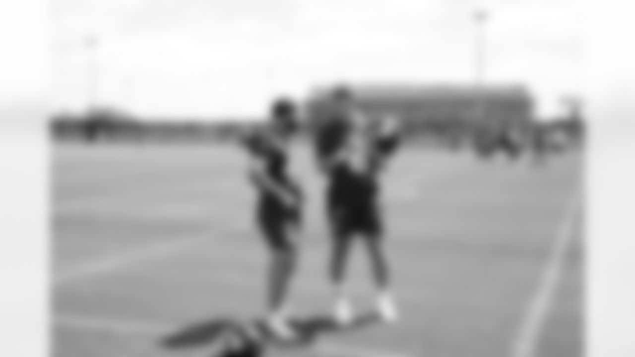 2025 New York Giants Rookie Mini Camp,RB Cam Skattebo (44),QB Jaxson Dart (6)
