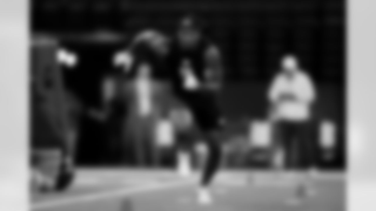 Pittsburgh linebacker Kyle Louis (16) during the 2026 NFL Scouting Combine on Thursday, February 26, 2026 in Indianapolis, Indiana. (Cooper Neill/NFL)