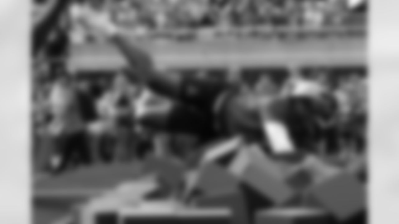 NFC wide receiver Malik Nabers (1) of the New York Giants celebrates during the NFL Pro Bowl football game, Sunday, Feb. 2, 2025, in Orlando, Fla. (Perry Knotts via AP)