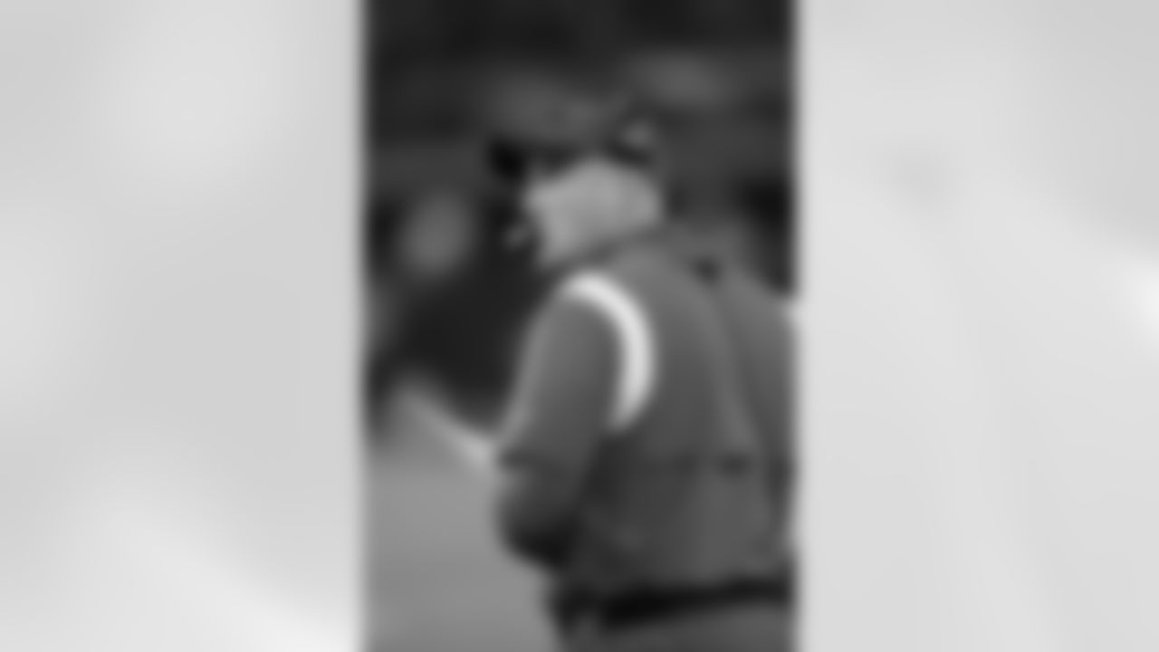 Kansas City Chiefs quarterbacks coach Mike Kafka looks from the sideline during an NFL football game against the Las Vegas Raiders, Sunday, Nov. 14, 2021 in Las Vegas. The Chiefs won the game 41-14. (Paul Jasienski via AP)