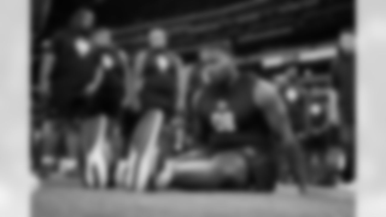 Penn State defensive lineman Zane Durant (08) stretches during the 2026 NFL Scouting Combine on Thursday, February 26, 2026 in Indianapolis, Indiana. (Cooper Neill/NFL)