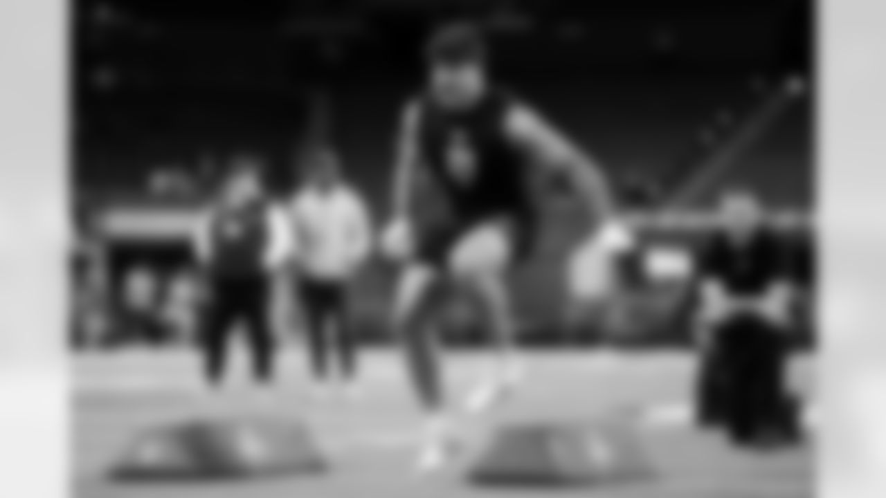 Texas Tech linebacker Jacob Rodriguez (21) participates in a drill during the 2026 NFL Scouting Combine on Thursday, February 26, 2026 in Indianapolis, Indiana. (Lauren Leigh Bacho/NFL)