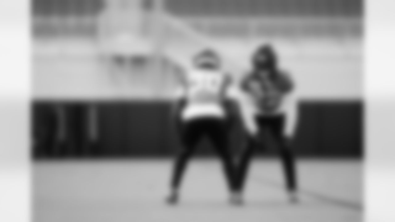 Jacksonville, Fla. — Jaguars cornerback Jarrian Jones (22) and cornerback Montaric Brown (30) during practice at the Miller Electric Center on November 27, 2025.