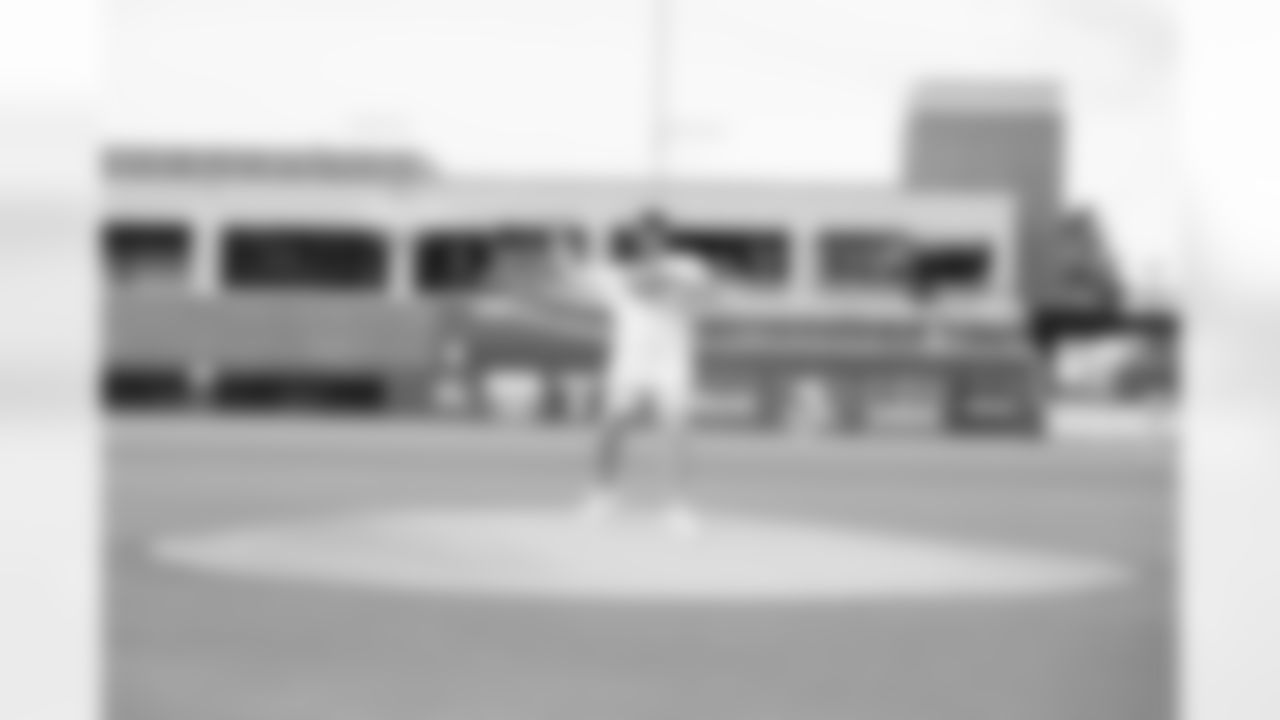 Jacksonville, Fla. — Jaguars head coach Liam Coen delivers the first pitch before a Jacksonville Jumbo Shrimp baseball game at Vystar Ballpark on June 4, 2025.