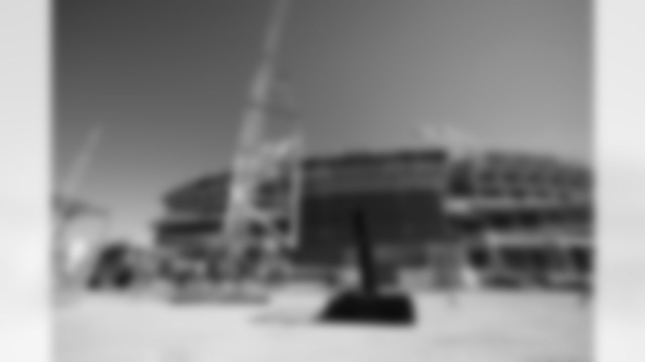 Jacksonville, Fla. — The first steel trusses are installed during the Stadium of the Future construction project on Thursday, February 10, 2026.