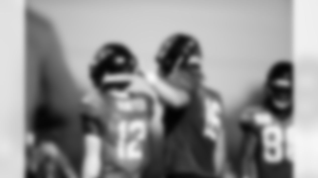 Jacksonville, Fla. — Jaguars wide receiver/defensive back Travis Hunter (12) and quarterback Trevor Lawrence (16) during training camp at the Miller Electric Center on July 28, 2025.