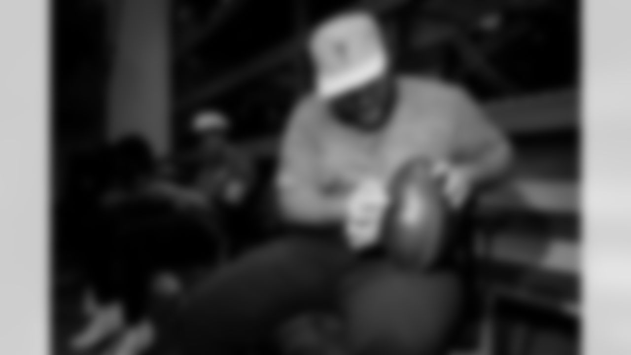 Jacksonville, Fla. — Jaguars football equipment staff prepare America 250 commemorative footballs at the Miller Electric Center on December 29, 2025.