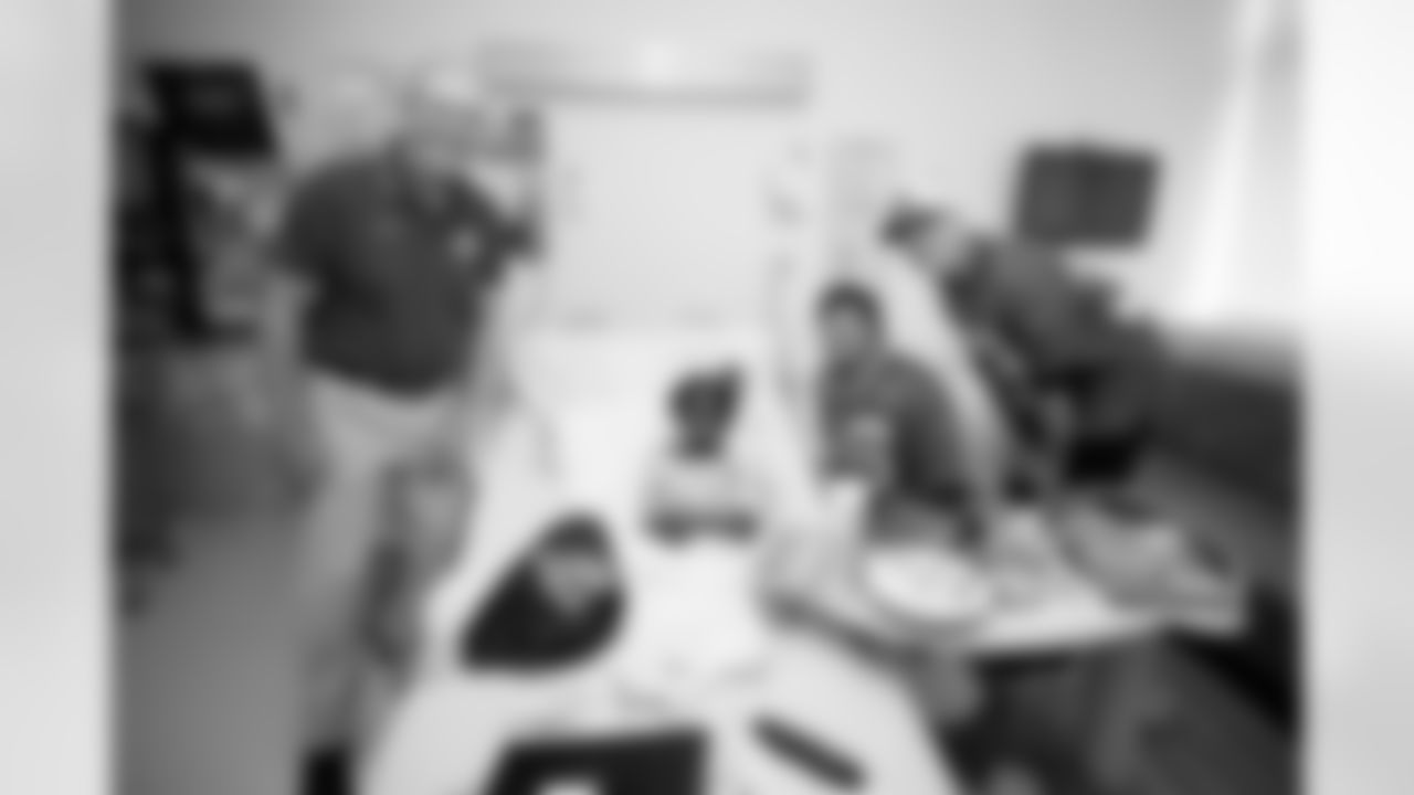 Jacksonville, Fla. – An image from a Wolfson Children's Hospital visit with Jaguars Legend Tom Coughlin, Jaguars kicker Cam Little and Jaguars long snapper Ross Matiscik on October 1, 2024.