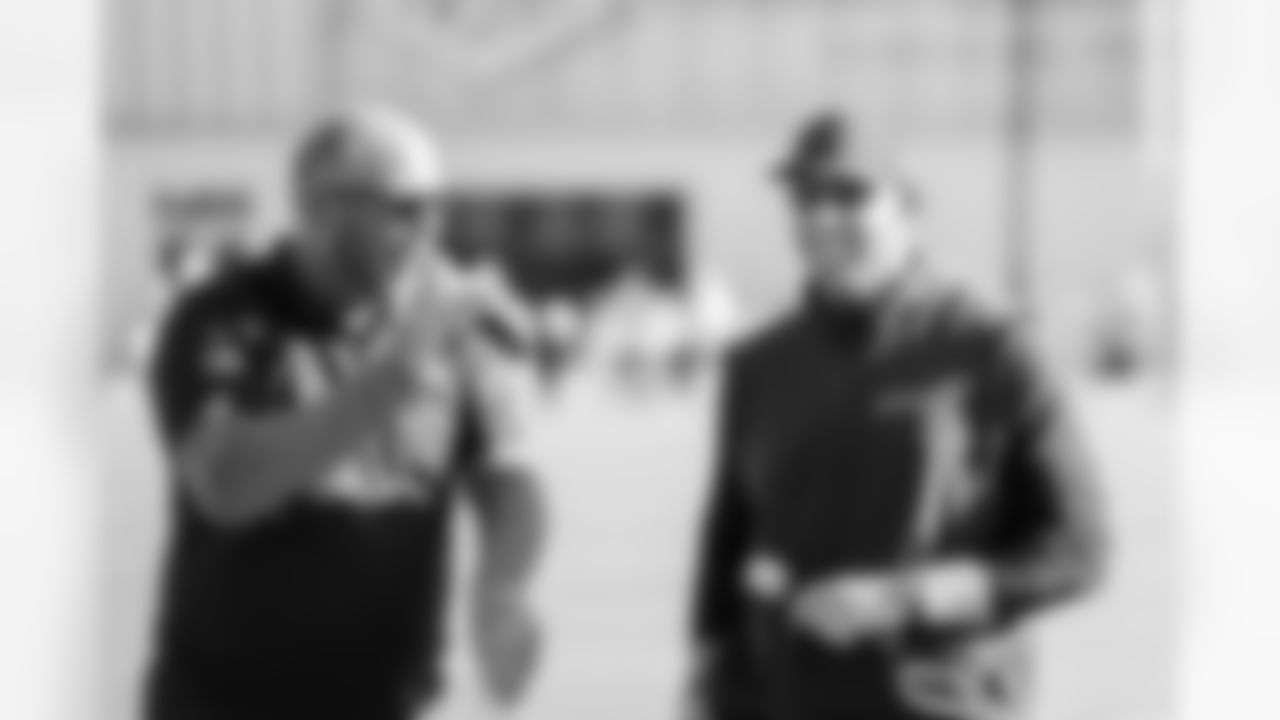 Jacksonville, Fla. — Jaguars head coach Liam Coen and editor J.P. Shadrick speak to the fans during training camp at the Miller Electric Center on July 27, 2025.