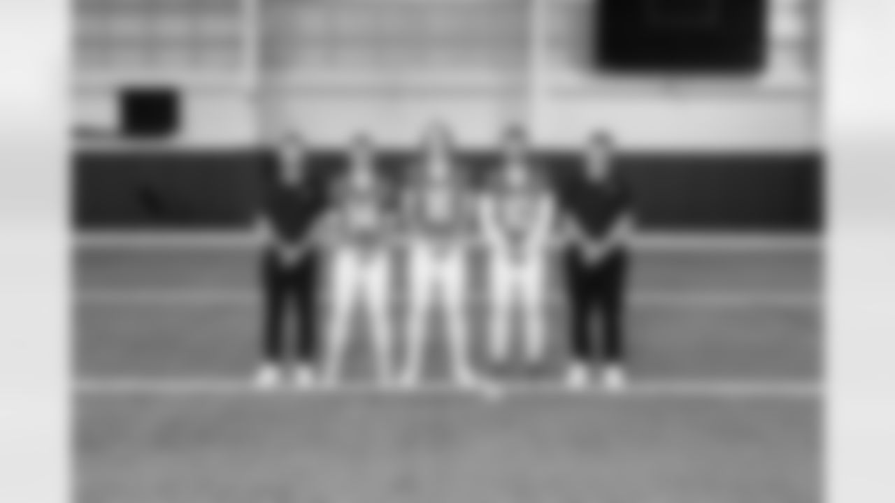 This is a 2025 photo of the Jacksonville Jaguars NFL football team. This image reflects the Jacksonville Jaguars active roster as of Monday, October 27, 2025 when this image was taken.

(Left to Right): Spencer Whipple, Nick Mullens, Trevor Lawrence, Carter Bradley, Grant Udinski