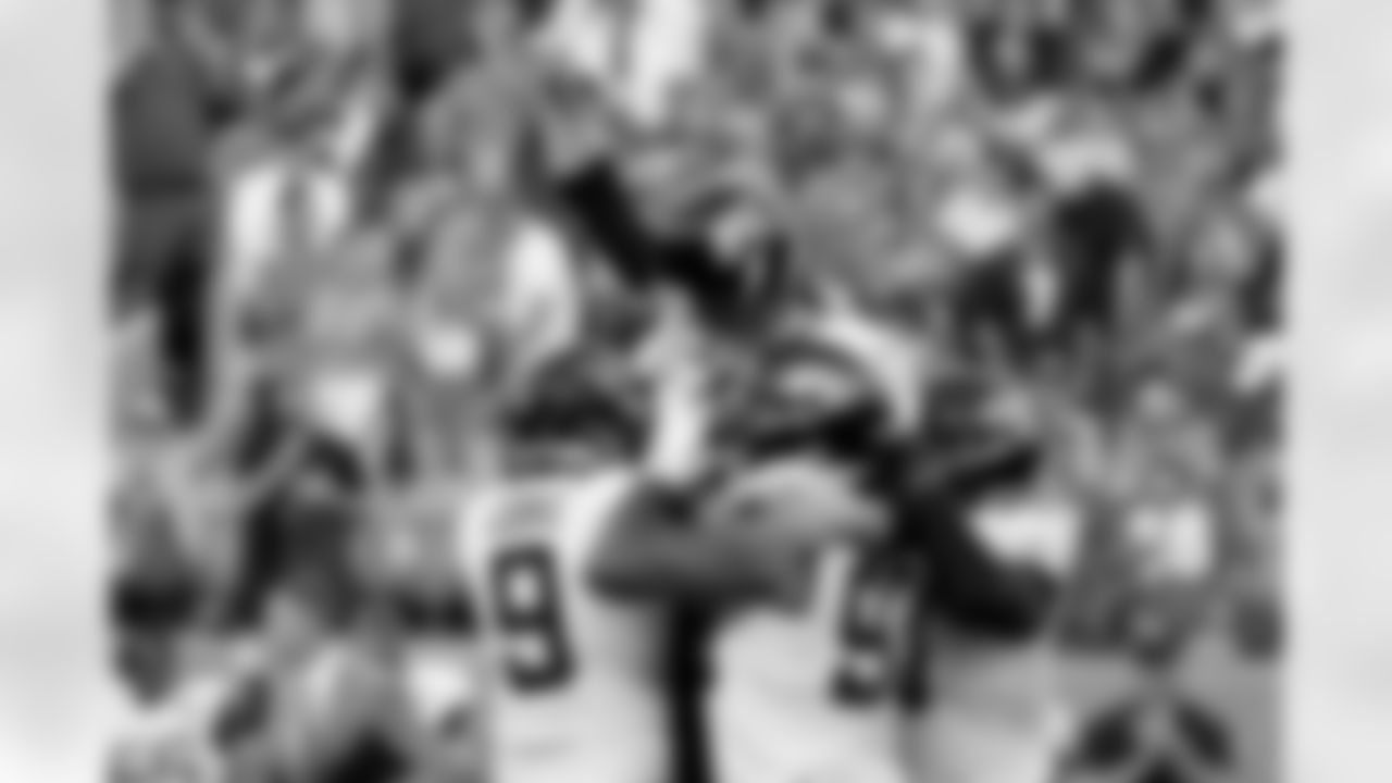 Jacksonville Jaguars kicker Josh Lambo, above, celebrates with teammates after making a game-winning field goal during the second half of an NFL football game against the Denver Broncos, Sunday, Sept. 29, 2019, in Denver. (AP Photo/Jack Dempsey)