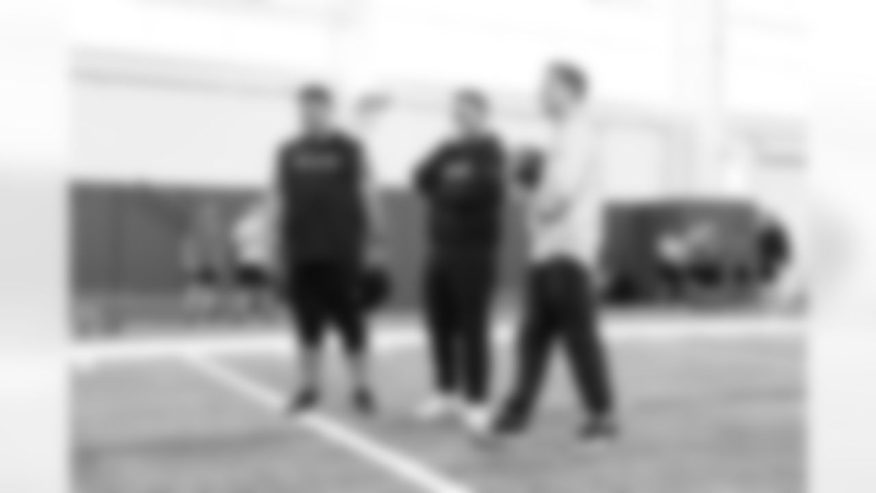 Jacksonville, Fla. — Jaguars defensive line coach Matt Edwards, defensive coordinator Anthony Campanile and general manager James Gladstone during phase two of the voluntary offseason program at the Miller Electric Center on May 7, 2025.