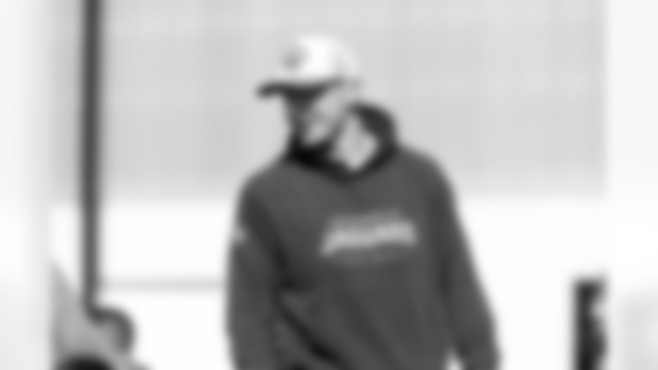 Jacksonville, Fla. — Jaguars offensive coordinator Grant Udinski during practice at the Miller Electric Center on December 11, 2025.