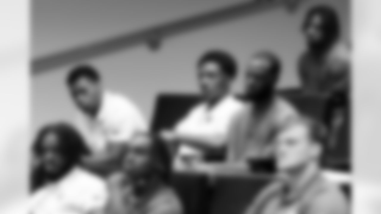 Jacksonville, Fla. — Jaguars safety Rayuan Lane III (left) and defensive back Caleb Ransaw (right) during a rookie onboarding meeting at the Miller Electric Center on May 12, 2025.