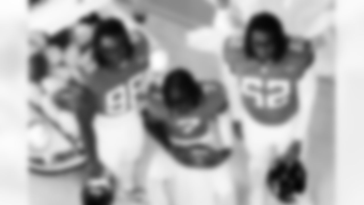 Jacksonville, Fla. — A behind-the-scenes image of wide receiver Brian Thomas Jr. (7), defensive lineman Jordan Jefferson (98) and offensive lineman Javon Foster (62) during the Jaguars 2024 Media Day on May 30, 2024.