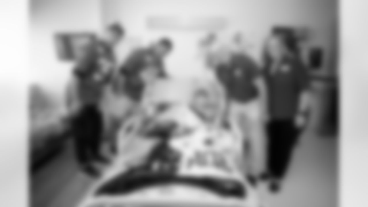 Jacksonville, Fla. – An image from a Wolfson Children's Hospital visit with Jaguars Legend Tom Coughlin, Jaguars kicker Cam Little and Jaguars long snapper Ross Matiscik on October 1, 2024.