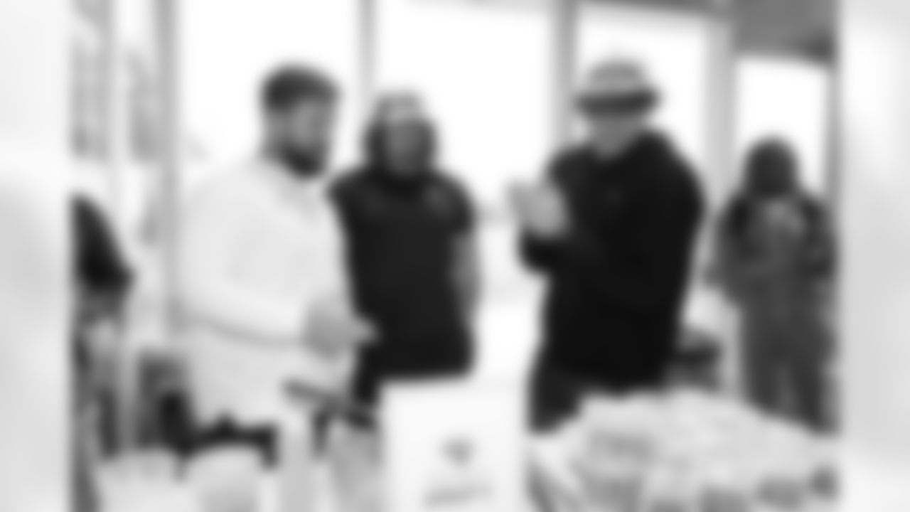 Jacksonville, Fla. — Jaguars defensive lineman James Carpenter, center Jonah Monheim and defensive lineman Danny Striggow (left to right) during the rookie cooking competition at the Miller Electric Center on June 3, 2025.
