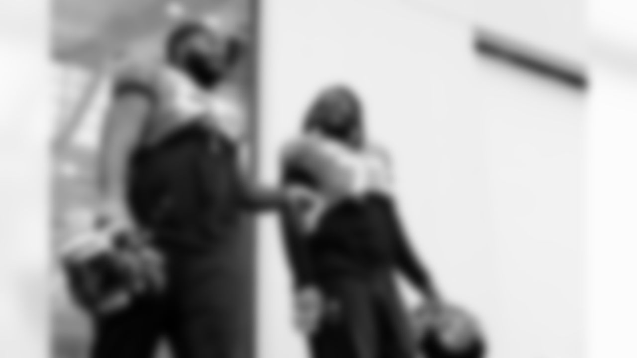 Jacksonville, Fla. — Jaguars offensive lineman Chuma Edoga (55) and offensive lineman Anton Harrison (77) during practice at the Miller Electric Center on December 4, 2025.