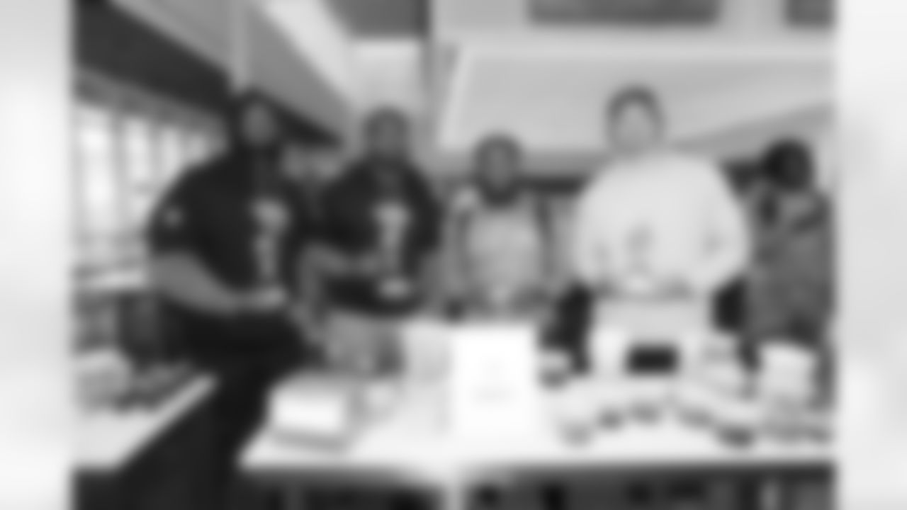 Jacksonville, Fla. — Jaguars offensive lineman Sal Wormley, linebacker Jalen McLeod, running back Bhayshul Tuten and tight end Patrick Herbert (left to right) during the rookie cooking competition at the Miller Electric Center on June 3, 2025.