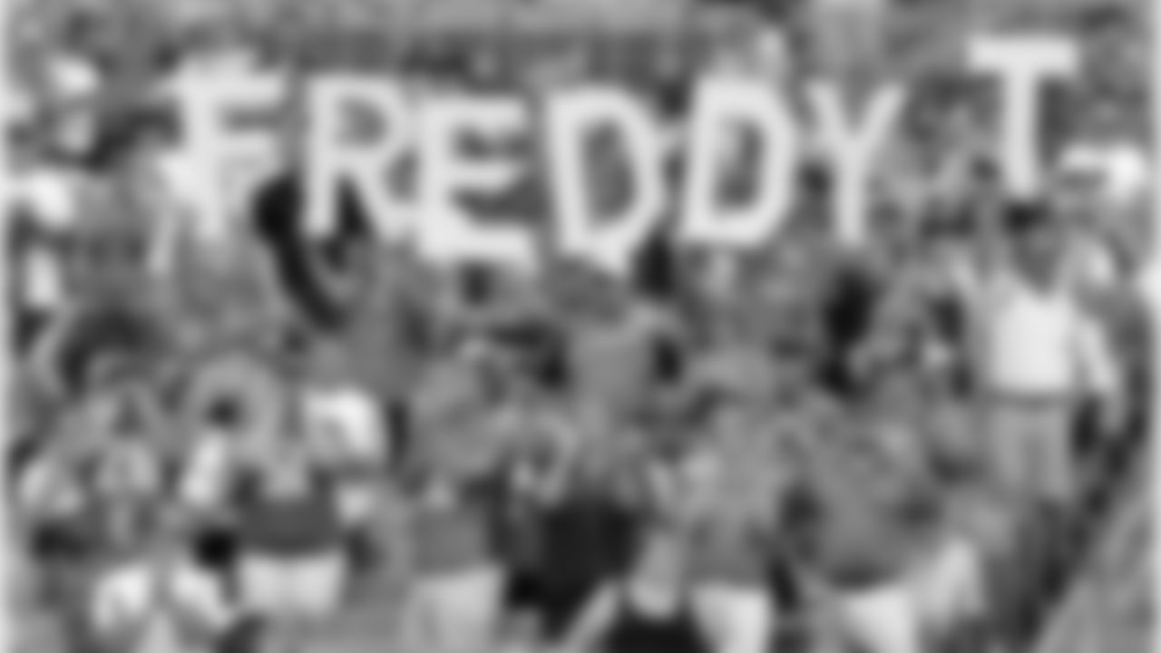 Jacksonville Jaguars fans hold up letters spelling out Freddy T for Fred Taylor duing the former Jags running back's induction into the Pride of the Jaguars during a ceremony at halftime against the Cincinnati Bengals Sunday September 30, 2012 at EverBank Field Field in Jacksonville, Fl. (Rick Wilson/Jacksonville Jaguars)