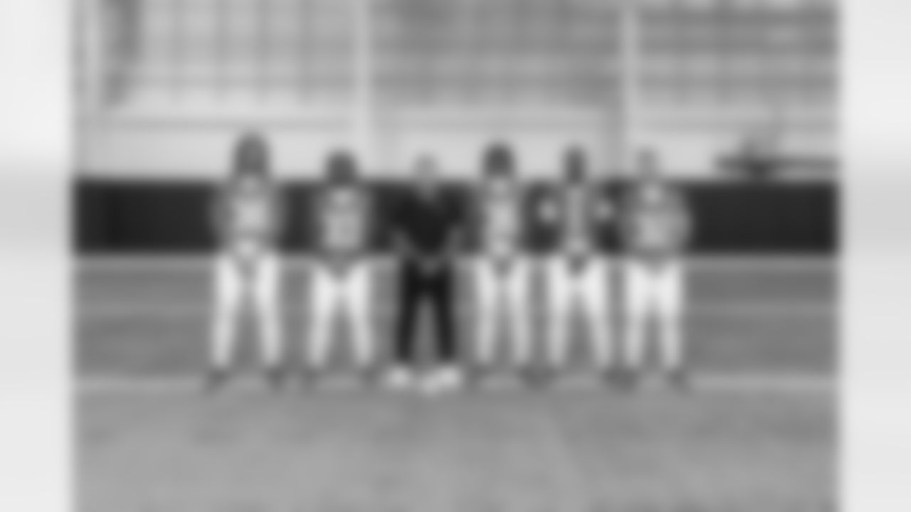 This is a 2025 photo of the Jacksonville Jaguars NFL football team. This image reflects the Jacksonville Jaguars active roster as of Monday, October 27, 2025 when this image was taken.

(Left to Right): Ja'Quinden Jackson, Bhayshul Tuten, Chad Morton, LeQuint Allen Jr., Travis Etienne Jr., Cody Schrader