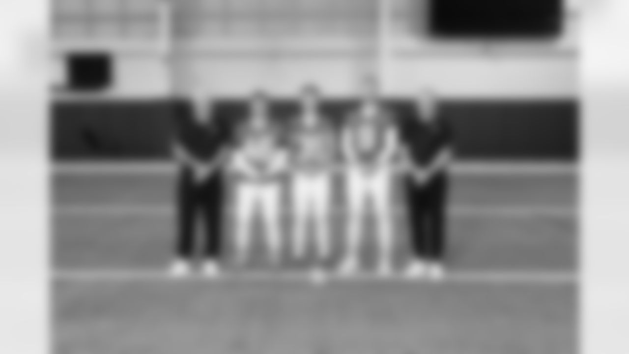 This is a 2025 photo of the Jacksonville Jaguars NFL football team. This image reflects the Jacksonville Jaguars active roster as of Monday, October 27, 2025 when this image was taken.

(Left to Right): Luke Thompson, Ross Matiscik, Cam Little, Logan Cooke, Heath Farwell