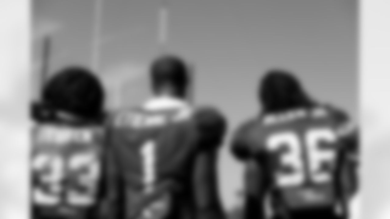 Jacksonville, Fla. — Jaguars running backs Bhayshul Tuten (33), Travis Etienne Jr. (1) and LeQuint Allen Jr. (36) during training camp at the Miller Electric Center on July 29, 2025.