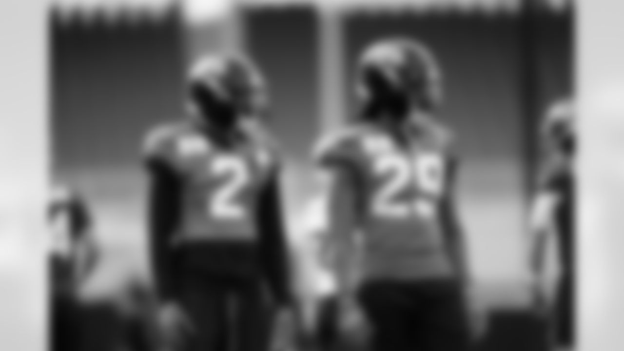 Jacksonville, Fla. — Jaguars cornerback Jourdan Lewis (2) and safety Eric Murray (29) during practice at the Miller Electric Center on November 27, 2025.