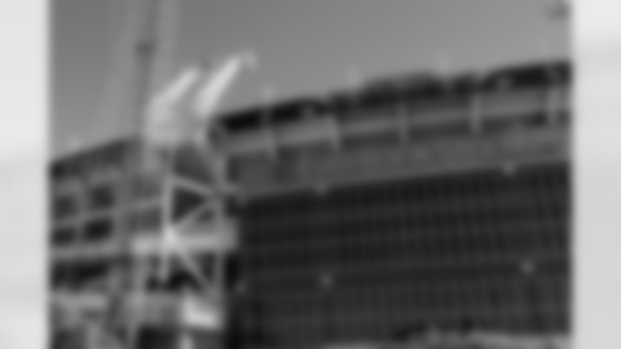 Jacksonville, Fla. — The first steel trusses are installed during the Stadium of the Future construction project on Thursday, February 10, 2026.