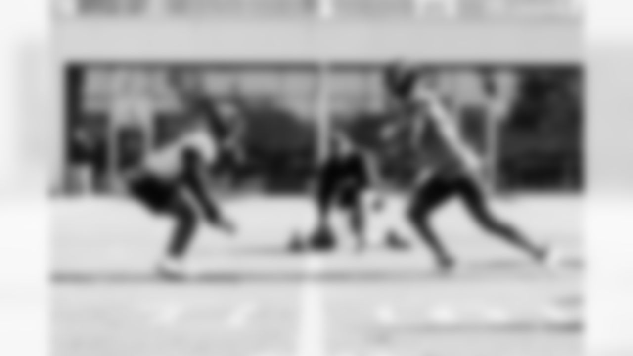 Jacksonville, Fla. — Jaguars defensive back Jabbar Muhammad (37) and wide receiver Tim Jones (13) during practice at the Miller Electric Center on December 11, 2025.