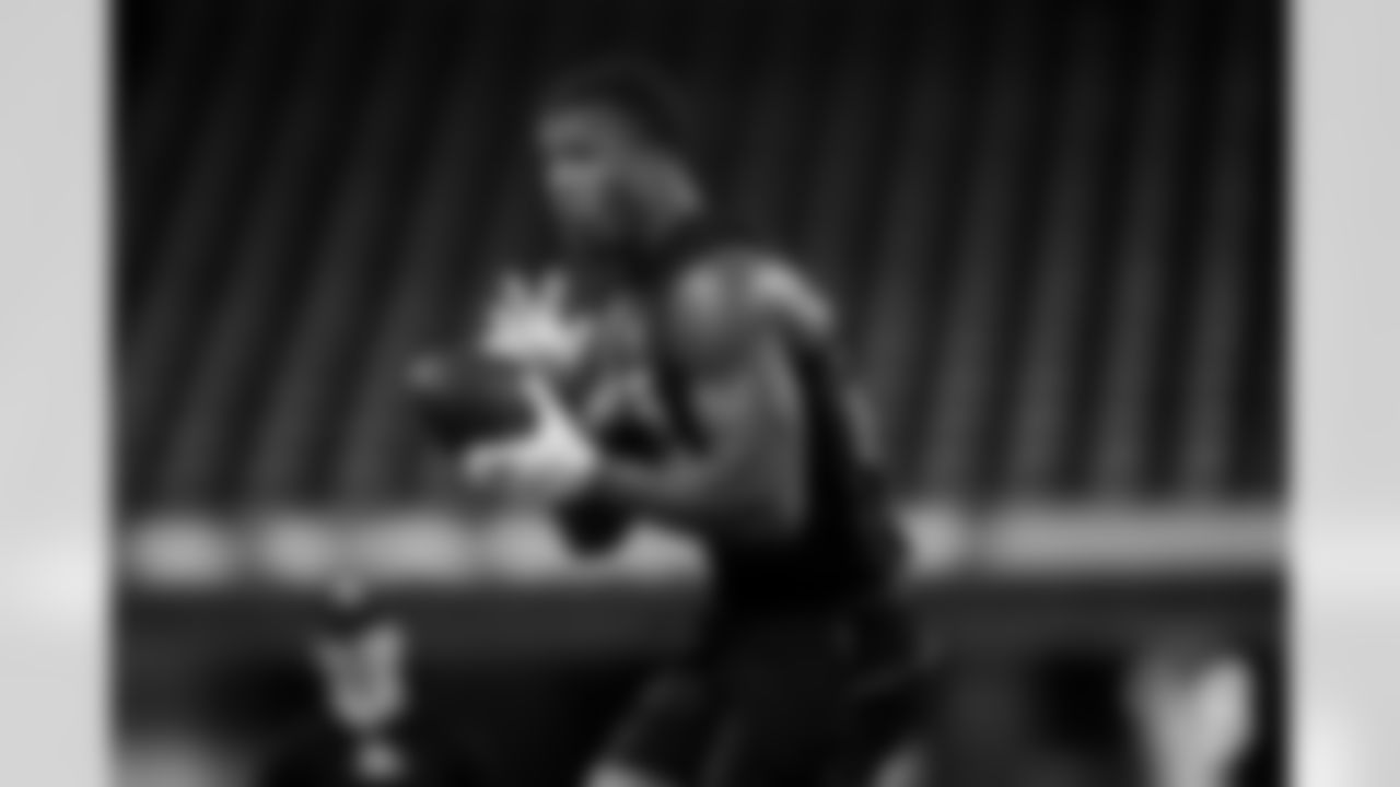 Ohio State linebacker Sonny Styles (25) participates in a drill during the 2026 NFL Scouting Combine on Thursday, February 26, 2026 in Indianapolis, Indiana. (Cooper Neill/NFL)