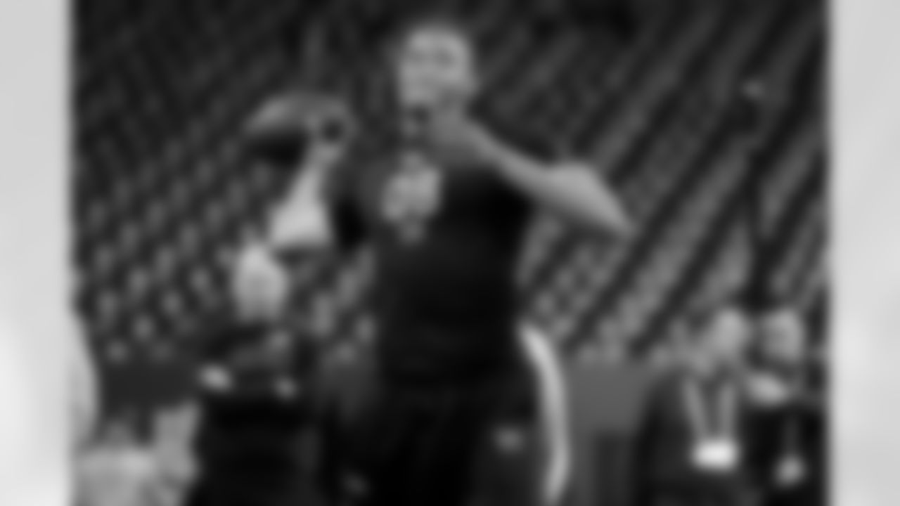 Arkansas quarterback Taylen Green (08) participates in a drill during the 2026 NFL Scouting Combine on Saturday, February 28, 2026 in Indianapolis, Indiana. (Lauren Leigh Bacho/NFL)