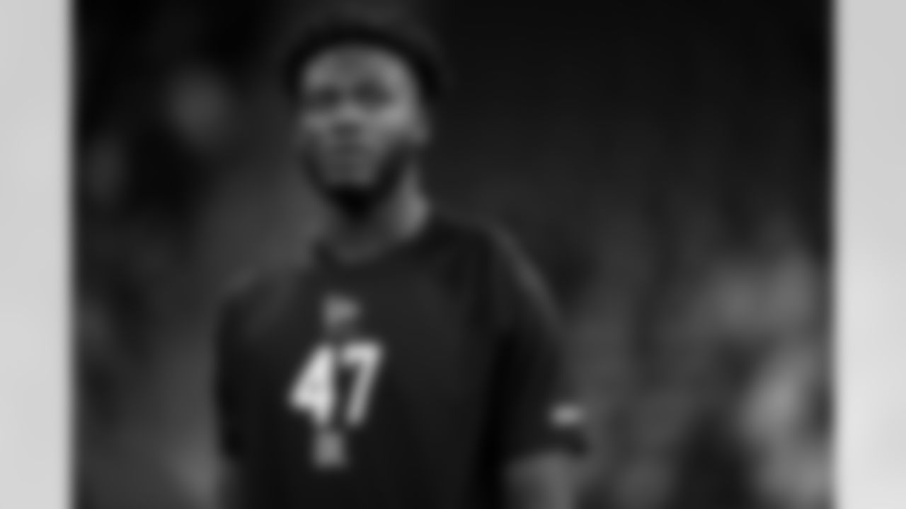 Central Florida defensive lineman Nyjalik Kelly (47) looks on during the 2026 NFL Scouting Combine on Thursday, February 26, 2026 in Indianapolis, Indiana. (Cooper Neill/NFL)