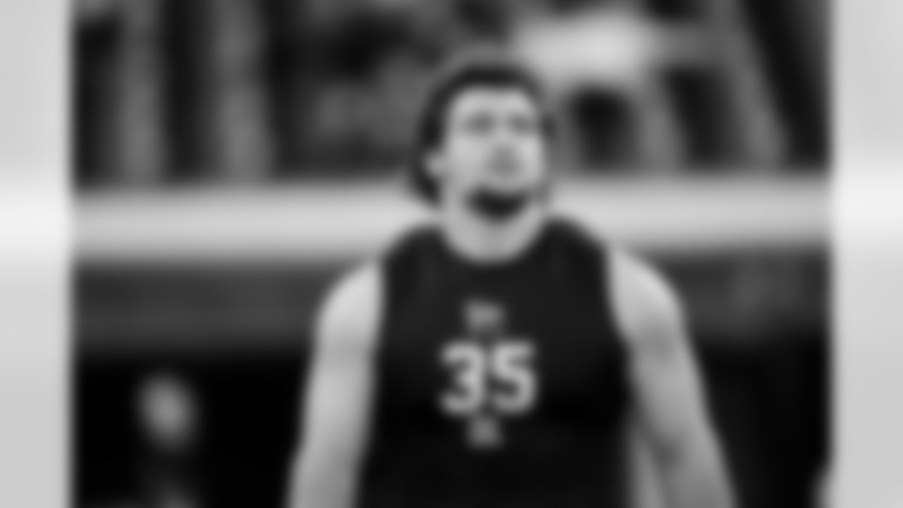 Ohio State defensive lineman Caden Curry (35) looks on during the 2026 NFL Scouting Combine on Thursday, February 26, 2026 in Indianapolis, Indiana. (Cooper Neill/NFL)