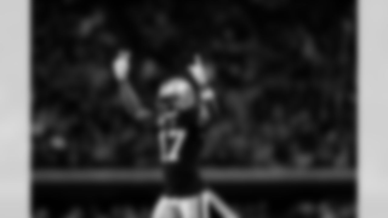Las Vegas Raiders wide receiver Davante Adams (17) celebrates during an NFL football game against the Los Angeles Chargers, Thursday, Dec. 14, 2023, in Las Vegas. The Raiders won 63-21. (Aaron M. Sprecher via AP)