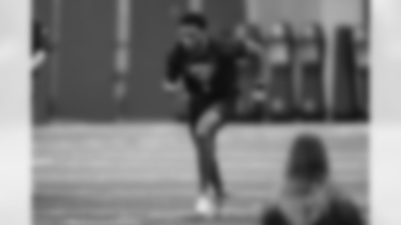 Florida State defensive back Azareye'h Thomas runs a drill at the school's NFL football pro day in Tallahassee, Fla., Friday, March 21, 2025. (AP Photo/Gary McCullough)