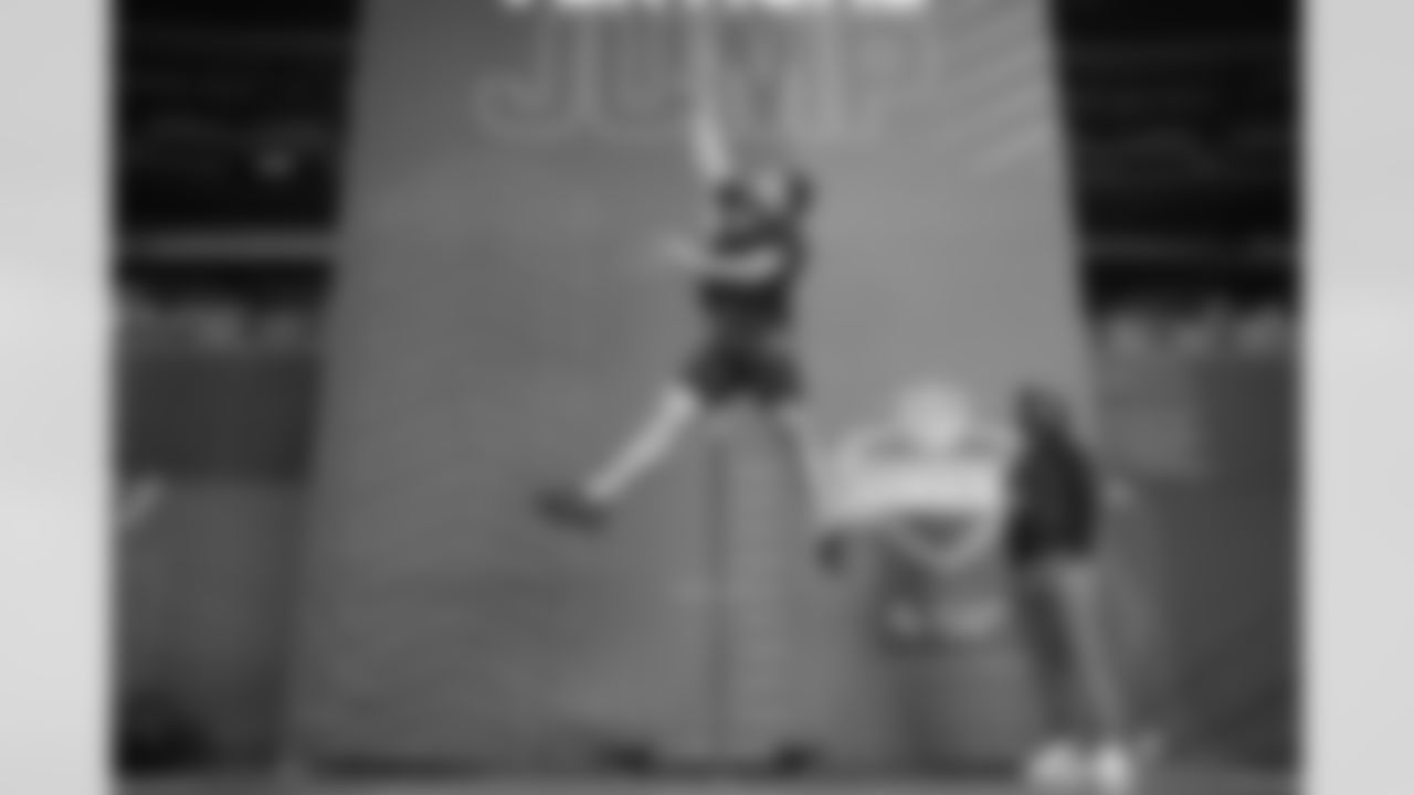 Miami linebacker Francisco Mauigoa participates in vertical jump at the NFL football scouting combine in Indianapolis, Thursday, Feb. 27, 2025. (AP Photo/George Walker IV)