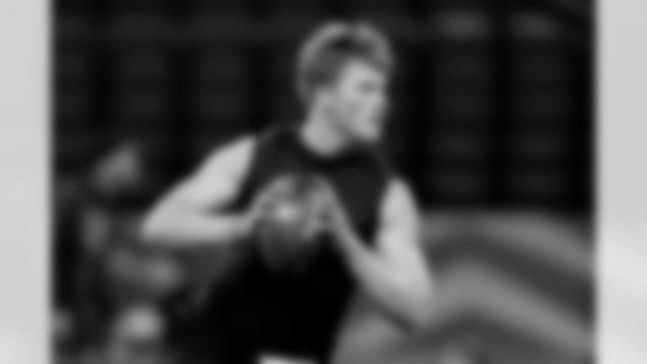 North Dakota State quarterback Cole Payton (15) participates in a drill during the 2026 NFL Scouting Combine on Saturday, February 28, 2026 in Indianapolis, Indiana. (Lauren Leigh Bacho/NFL)