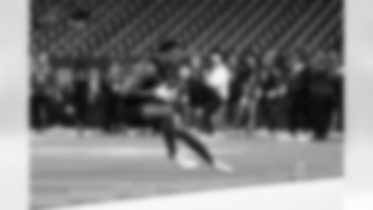 Incarnate Word wide receiver Jalen Walthall (43) participates in a drill during the 2026 NFL Scouting Combine on Saturday, February 28, 2026 in Indianapolis, Indiana. (Cooper Neill/NFL)